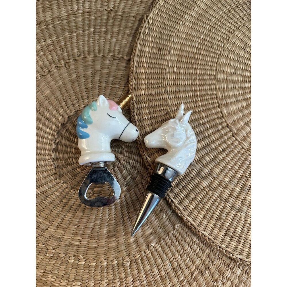 Pair of Unicorn bar accessories - bottle opener & wine stopper